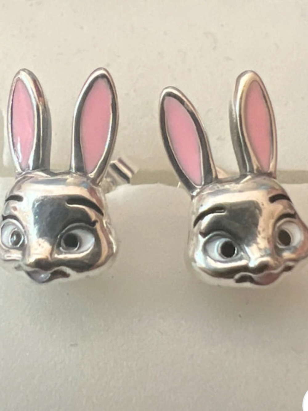 “New” 925 Sterling Silver “Bunny” Stud Earrings With Pink Enamel Inner Ears